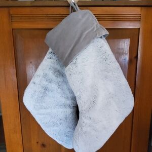 Pottery Barn Gray Faux Fur Stockings Grey EUC